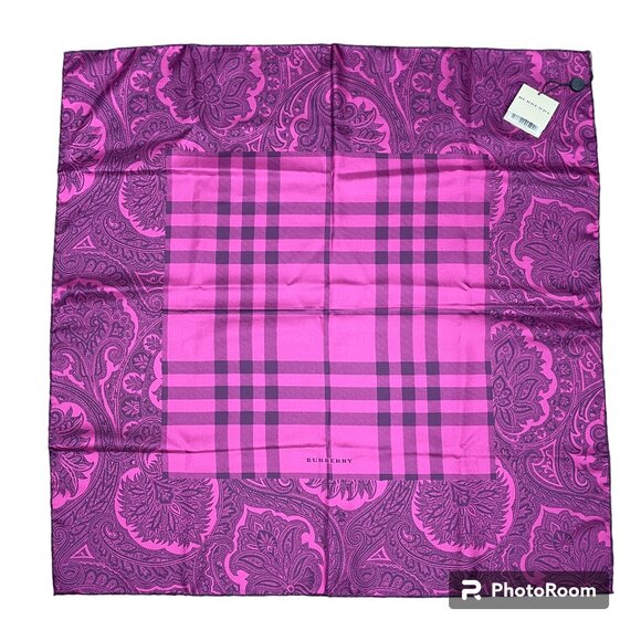 NWT Absolutely Stunning BURBERRY Silk Scarf Pink/Black- Size 27"x27" - Picture 2 of 14